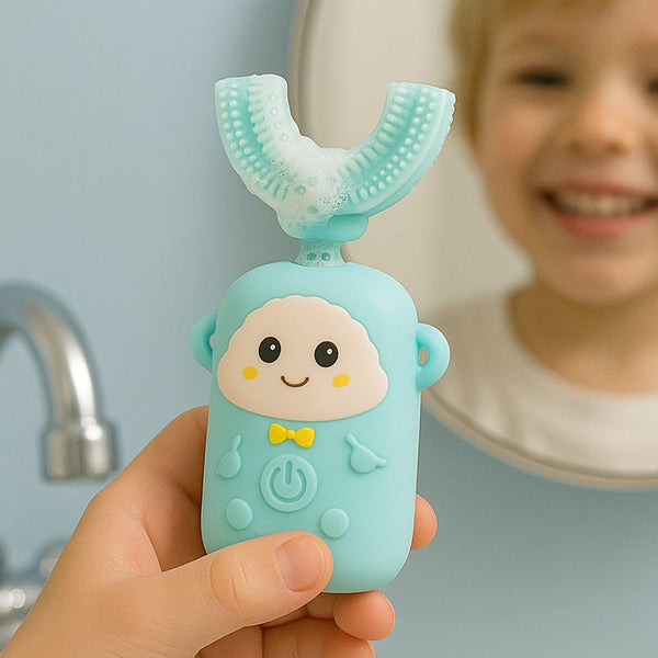 Electric Toothbrush With Light & Music, Kids U-Shaped 360Â° USB Rechargeable Plastic Automatic Toothbrush Portable Adjustable Cleaning Whitening Toothbrush with USB Charging Function Plastic + ABS for Kids